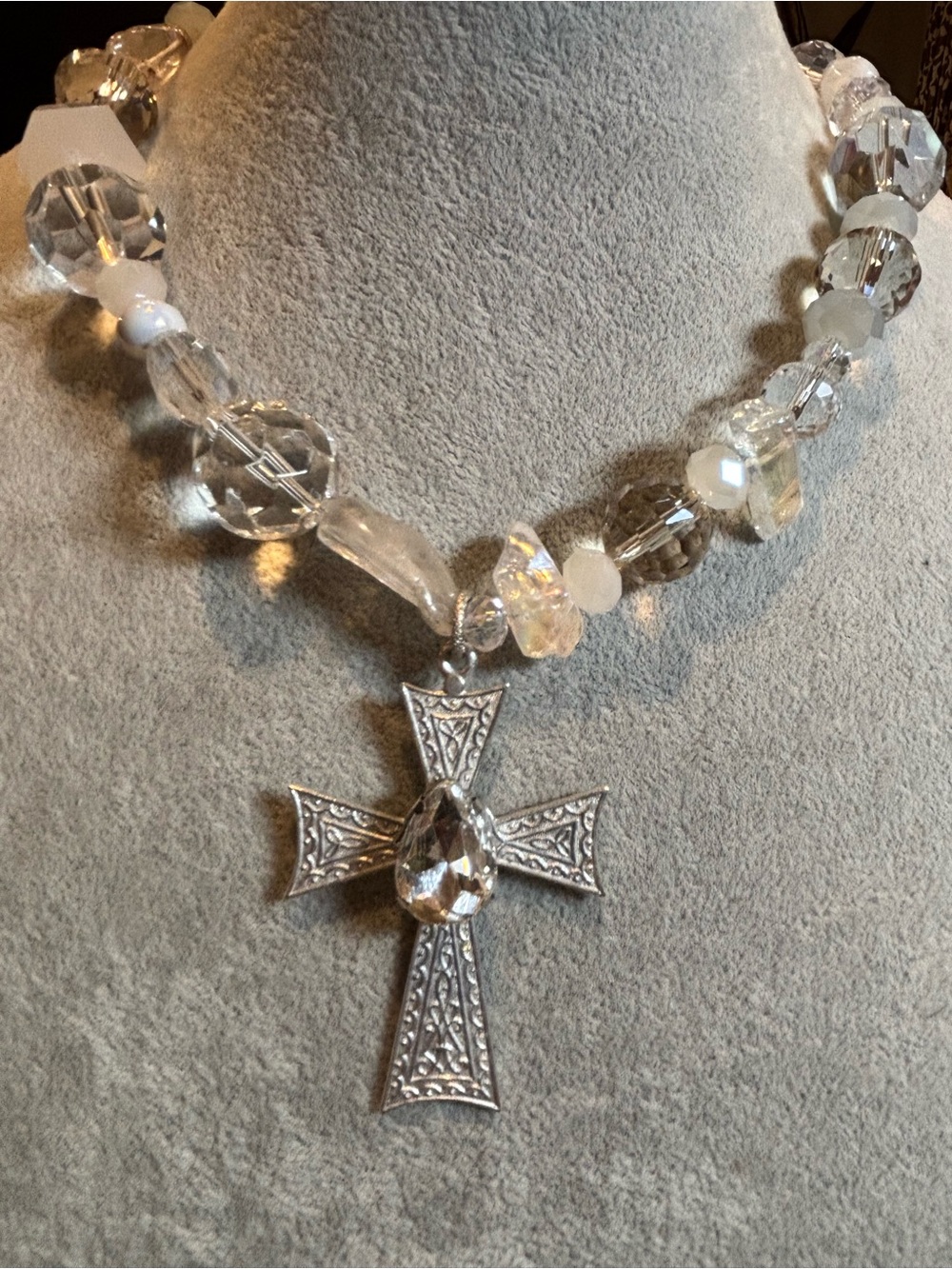 Crystal Cross Pendant Necklace - Clear/Silver